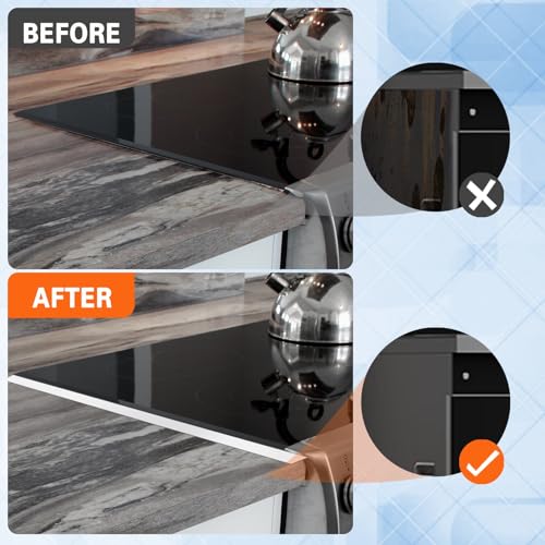 Image of Stove Gap Covers Stainless Steel, 2 Pack Stove Gap Filler Easy Retractable Length 13.8 inch to 27.5 inch, Width 0.79 inch ALMCALS Stove Gap Guards Range Trim Kit, Heat Resistant Guard Between Stove Top & Counter