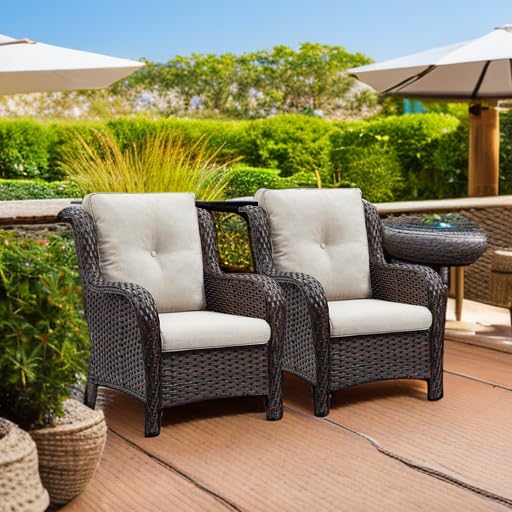 Rilyson Outdoor Wicker Patio Chairs Set of 2: Rattan Dining Chairs Porch Chairs Outdoor Club Chairs with high Back and Deep Seating (Brown/Beige) - Image 6