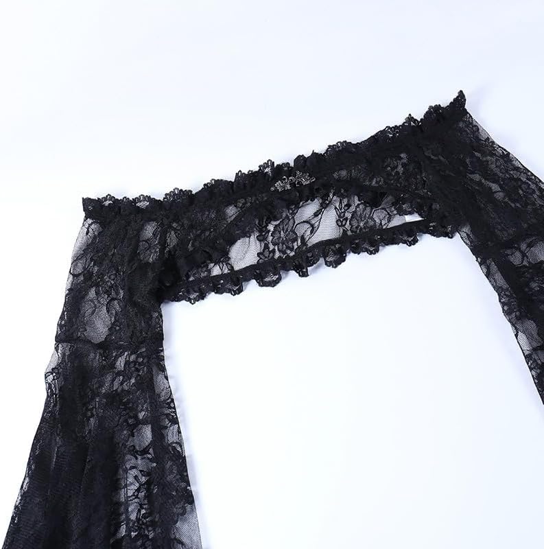 Women Gothic Cardigan Black Punk Crop Top Lace Bolero Shrugs Long Sleeve Shawls Y2K Mesh Cover Up - Image 5