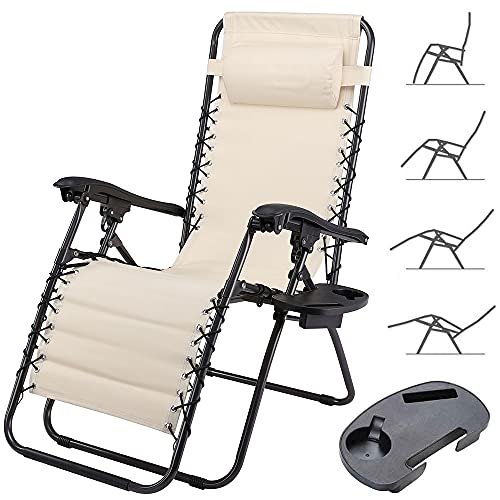 BAKAJI Sedia gravità Zero Sdraio da Giardino Poltrona Relax Pieghevole Salvaspazio con Vassoio Tubolari Acciaio 22mm Reclinabile Tessuto in Oxford Traspirante Terrazzo Piscina Esterno (Beige)