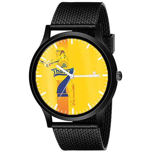 AROA Watch New Watch for Dhoni Jersey NO 7 Model : 105 Black Metal Type Rubber Analog Watch Yellow Dial for Men Stylish Watch for Boys (B0BZDN3NSH) Amazon Price History, Amazon Price Tracker