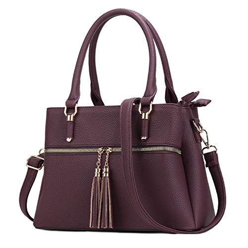 Image of KKXIU Women Satchel Bags Handle Shoulder Handbags and Purses Pockets Zipper Leather Crossbody Bags