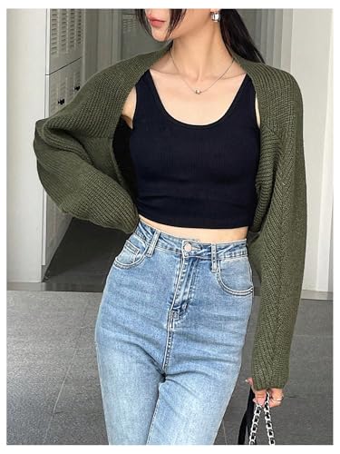 Image of SweatyRocks Women's Open Front Cropped Cardigan Long Sleeve Bolero Shrug Sweater