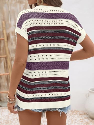 Image of Ivicoer Womens Spring Summer Tops Crochet Cap Sleeve Sweater Hollow Out Beach Vacation Clothes Trendy 2026 Loose Fit