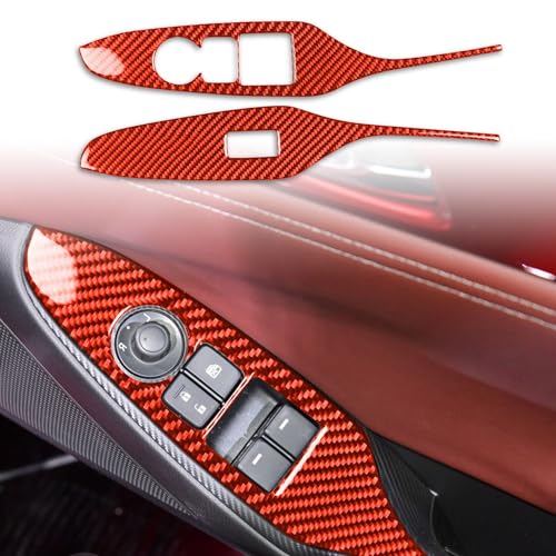 車ドアサイドガラスウインドウリフトスイッチボタンパネルカバー マツダ ロードスター RF ND系 2016〜2024に対応 ドアボタンパネルカバー カーボンファイバー製取付簡単 貼付タイプ 装飾用 内装パーツ カー用品 (D. ローバージョン レッド)