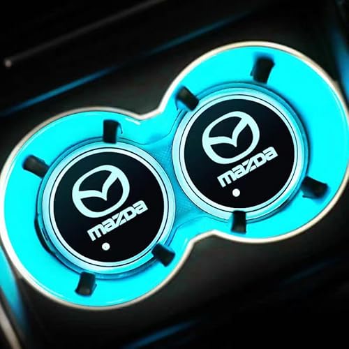 マツダ LEDコースター カップホルダー LEDライトマットパッド 光る LEDコースター 明るさセンサー 自動点灯消灯 イルミネーション 車内 車載 車用 丸型 ドリンクホルダー カップホルダー ボトルコースター ライトパッド マット 2個セット (マツ