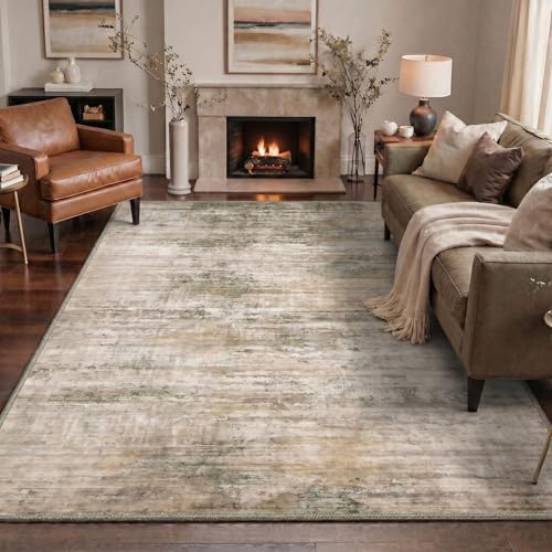 Image of BEIMO Area Rugs 8x10 for Living Room Bedroom, Modern Abstract Machine Washable Rug, Large Soft Low Pile Floor Cover with Non Slip Backing for Dining Room, Dusty Beige Brown