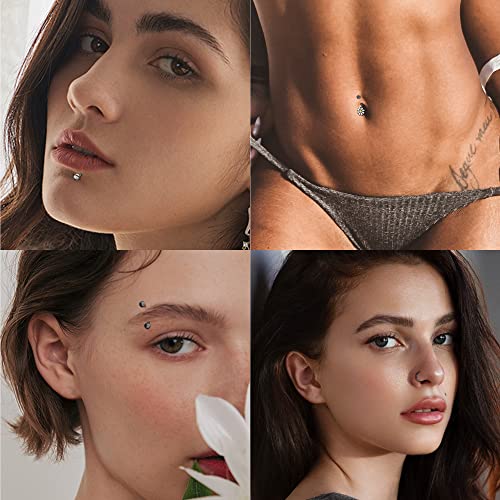 Joerica 13Pcs 16G Rook Curved Barbell Eyebrow Rings For Women Men Stainless Steel Belly Lip Ring Cz Daith Cartilage Earrings Anti Tragus Forward Helix Body Piercing Jewelry Black #TOP2