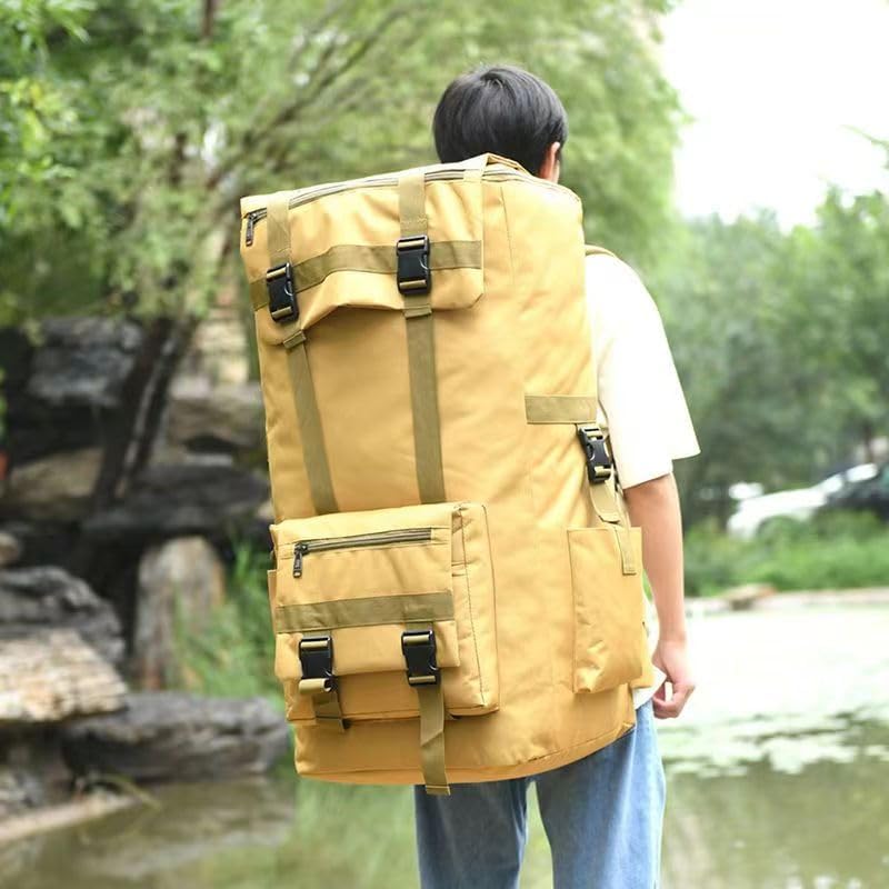 Miniatura 6 de Mochila de viaje de 120 litros, mochila de senderismo impermeable militar, mochila de camping, bolsas de escalada, Caqui-120L, Mochilas de viaje