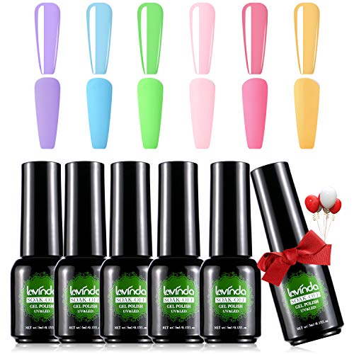 Lavinda Gel Nail Polish Set , 6 Macaron Colors Pink Yellow Green Blue Nude Purple Festival Holiday Gel Polish Kit with Gift Box, Soak Off UV LED Lamp Required for Home Use Gel Polish Set