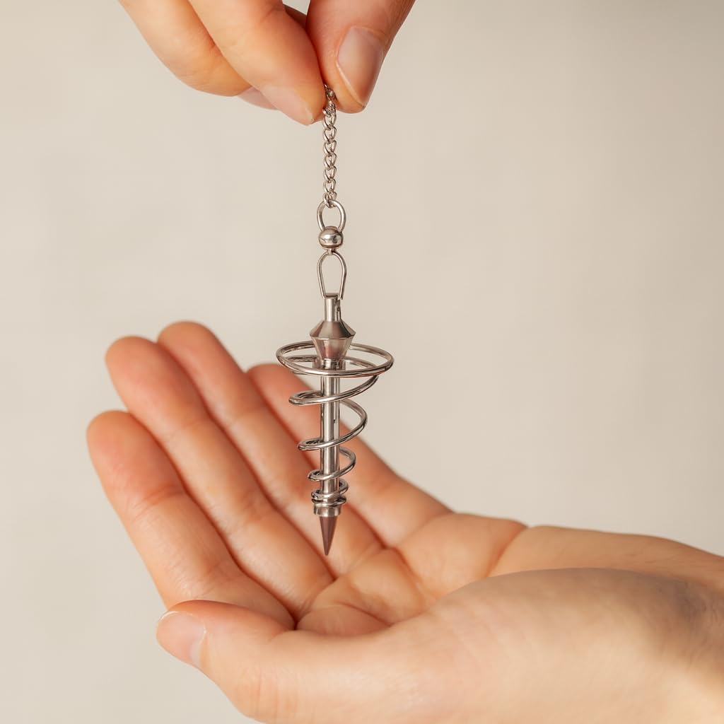 Pendolo a forma di spirale, metallo, color argento, grande