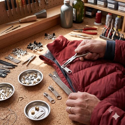 Image of On Blow 20-Piece Universal Zipper Repair Kit - Steel Zip Slide Runners (Size 5 & 8 Combo) | 10 Pcs Each Heavy Duty Fasteners & Pullers for Jackets, Luggage, Backpacks & Tents | Durable Metal Sliders (Silver Finish)