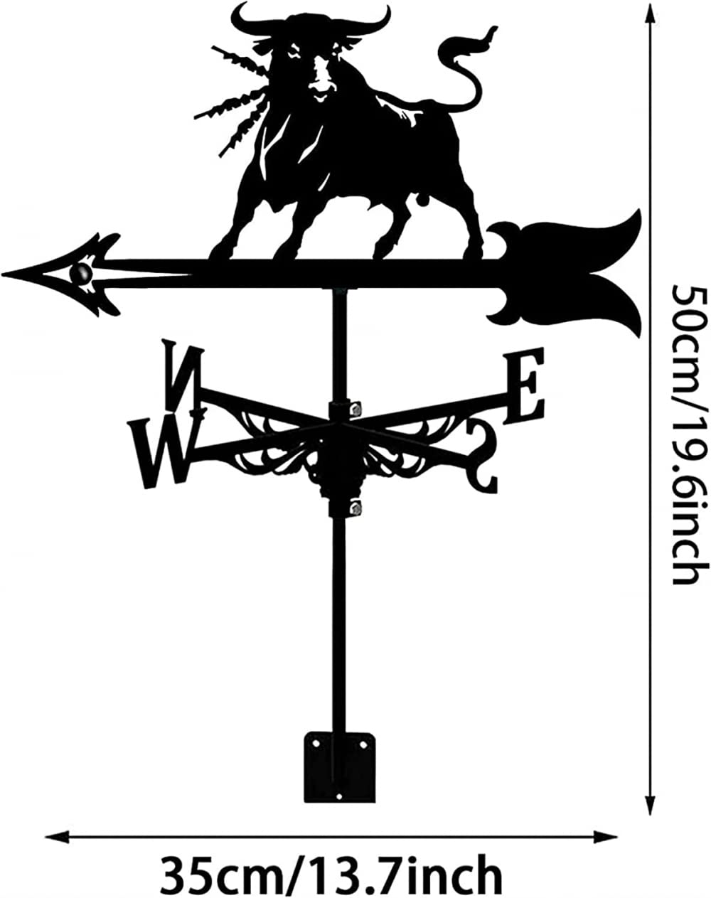 Adorno de Toro de Veleta Veleta de Acero Inoxidable Indicador de dirección del Viento de Veleta de Animal con Revestimiento antioxidante para Adorno de Patio de jardín