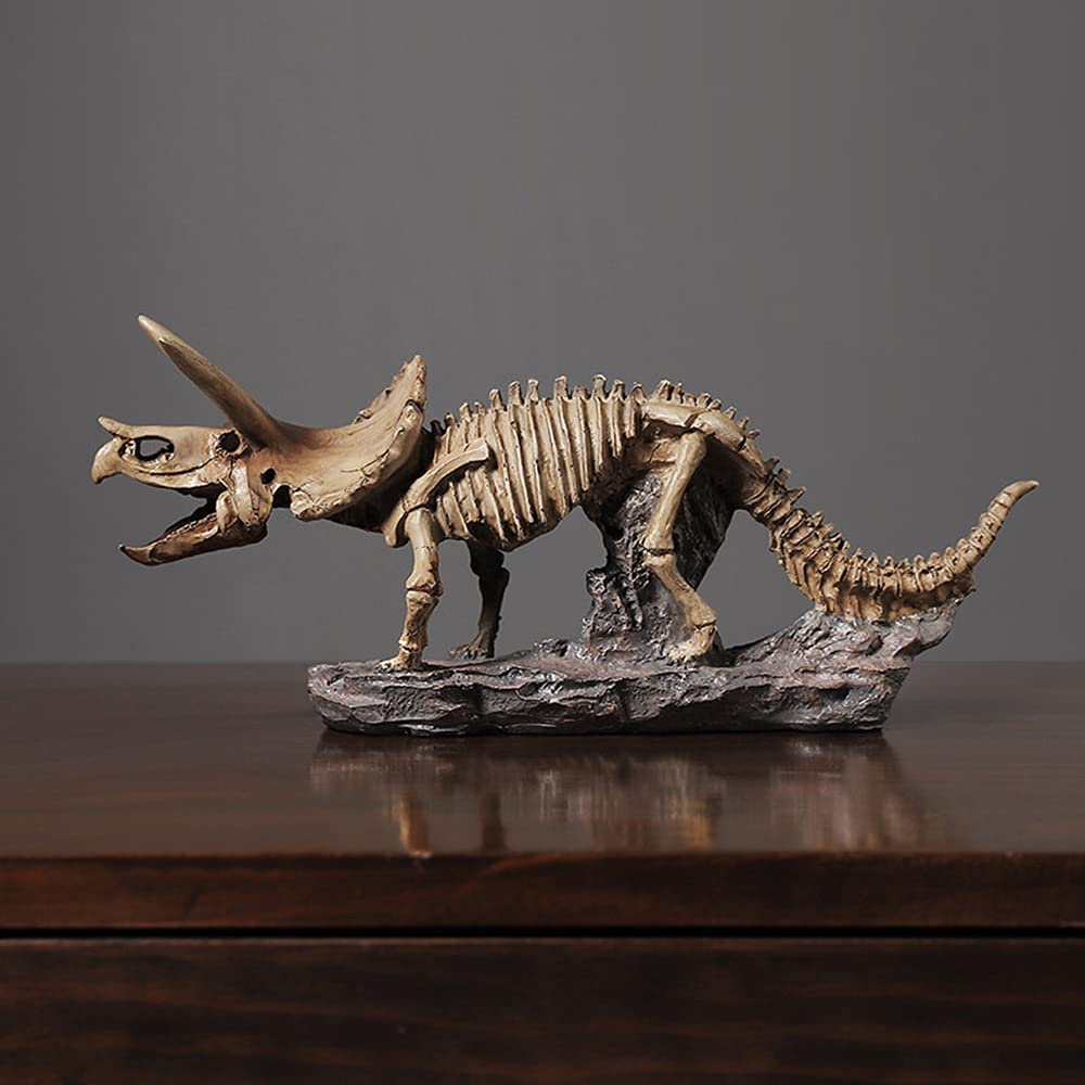 Adornos de estatuas fósiles de triceratops de simulación, escultura creativa de resina fósil de dinosaurio, decoración de escritorio de oficina en casa, decoración de mesa de estantería