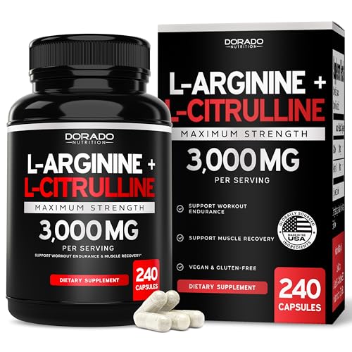 L Arginine L Citrulline Supplement 3000mg (240 Capsules) Nitric Oxide Pills for Men - Stamina Endurance Performance for Workouts - NO Supplements for Men - Gluten Free Non-GMO Vegan Capsules