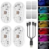 Wireless Car Led Interior Lights 4PCS, 7 Colors Car Ambient Lights Touch Sensor, Magnetic Back & Upgraded Battery, Rechargeable Led Anti-Collision Strobe Lights for Motorcycle, Drones, Bikes,Home