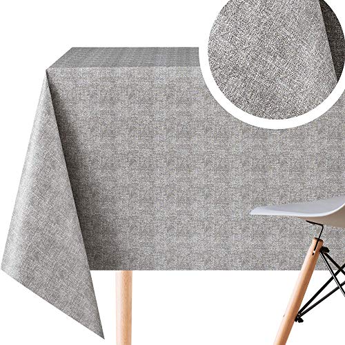 KP HOME Moderne Foncé Grise Nappe PVC Rectangulaire Couleur Uni Aspect Textile Nappe Toile Cirée Rectangulaire 140x300 Graphite Nappe en Plastique Vinyle Étanche Essuyable Nappe Ciree Lavable