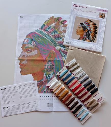 Image of RIOLIS - Amazing Women. America 2255, Native American Cross Stitch Kit 11 inch x 11 inch, Cross Stitch Kit for Beginners & Advanced, Crossstitching Kits Adult, Counted Stitching Kits, Embroidery Kit