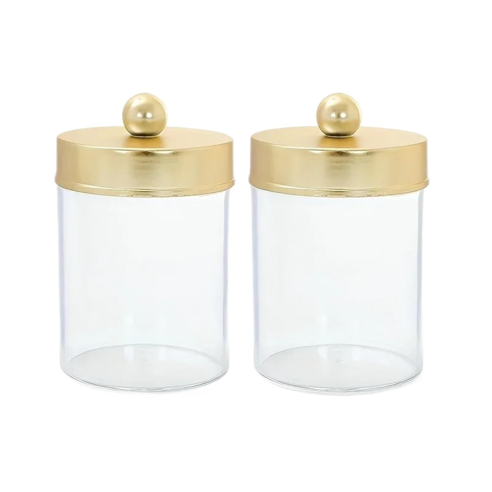 QuxetlRyz 2pcs Clear Cotton Swab Storage Tank Desktop Cosmetics Organizer Makeup Box With Lid Cotton Buds Holder(Gold-2pcs)