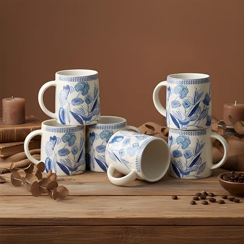 Image of miah decor Ceramic Tea Coffee Cups Set Matte Printed Small Chai Mug Drinkware Microwave Safe for Home & Restaurant-300 ml (MD-742)