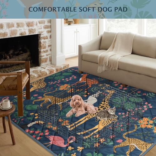 Image of IEUUMLER Washable Pee Pads for Dogs, 1 Pack Forest Pattern Reusable Waterproof Puppy Pads, Non-Slip Super Absorbent Dog Training Pad for Playpen Crate Bed EU013 Navy Blue Jungle, 63x63