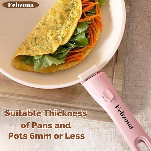 Image of Febzona 6 Pcs Pots and Pans Non Stick Cookware Combo Set Induction Ready, with Detachable Handle, Stackable Kitchen Cooking Set Removable Handle, Oven Safe, frypan Tea pan Utensils (Pink Dual)