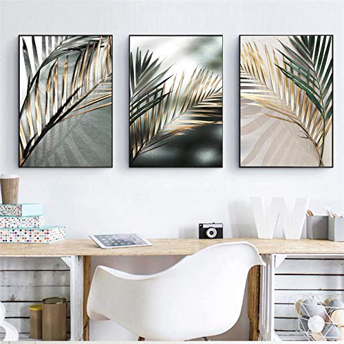 Lienzo de hojas plantas nórdicas en set de 3 cuadros modernos para salón de 40x60cm sin marco 2