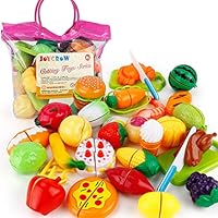 JoyGrow 32PCS Cutting Toys Play Food Fruits Vegetable Kitchen Playset Educational Learning Toy Boy Girl Kid with Handbag Packing