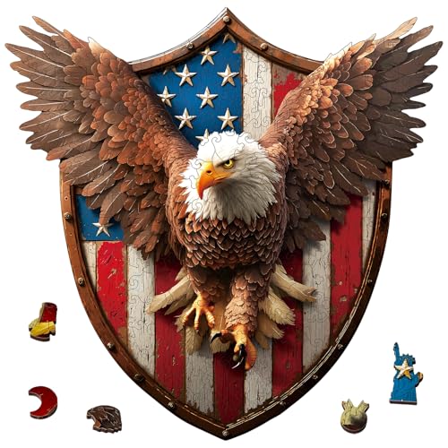 Rompecabezas de madera conmemorativo del 250.o aniversario de Estados Unidos, 200 piezas, diseño de águila estadounidense, rompecabezas irregular y único para adultos, regalo desafiante para hombres y veteranos miniatura 1