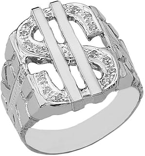 Men's Fine Sterling Silver Diamond Dollar Sign