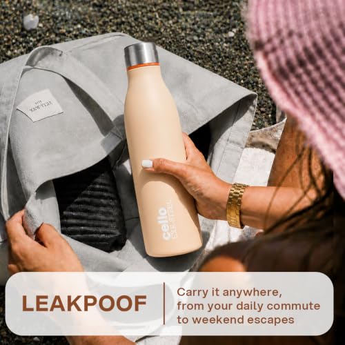 Image of CELLO Gem Stainless Steel Water Bottle for Daily Use 900 ml Orange | Easy to Carry & Clean, Rust Proof Leak Proof Freezer & Fridge Safe Single Wall Steel Water Bottle for School Kids, Travel & Office