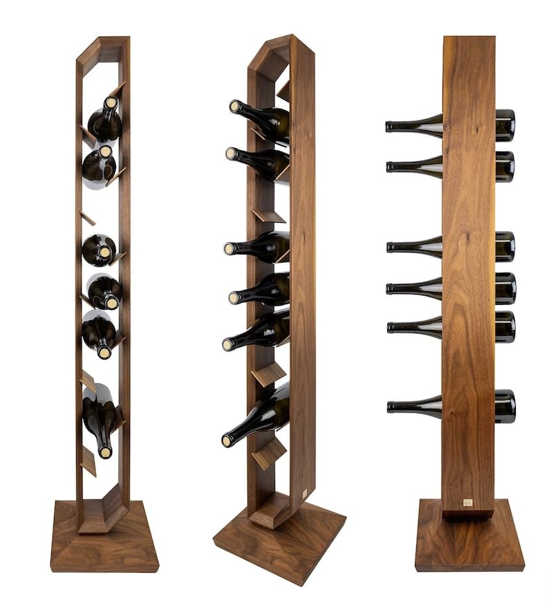 Support à bouteilles sur pied en bois rustique pour salon et cuisine