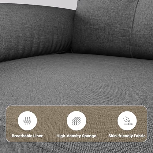 Xbro Sofa 2 Sitzer, Kleine Couch 2 Sitzer mit Armlehne und Seitentasche, Modernes Stoffcouch für Wohnzimmer,Wohnung,Büro,Einfache Montage, 144 x 77 x 77 cm, Dunkelgrau – Bild 6