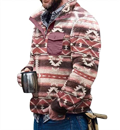 Loyomobak Mens Fuzzy Sherpa Pullover Sweatshirts Fall Winter Warm Plaid Aztec Printed Turtleneck Sweaters Coat Outerwear 1#Aztec L