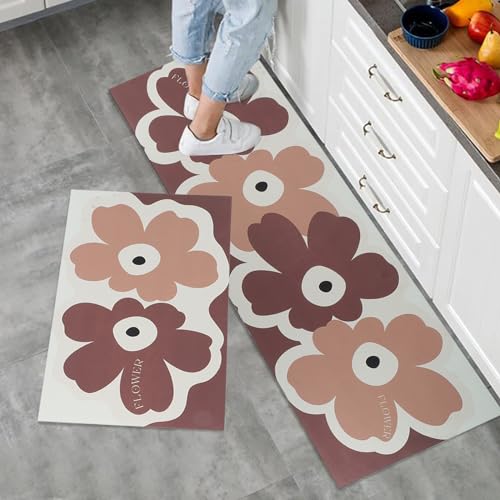 BWBIKE Anti Fatigue Kitchen Rug Sets 2 Piece Non Slip Kitchen Mats for Floor Cushioned Kitchen Rugs and Mats Comfort Standing Mat Runner for Kitchen,Home Office,Sink,Laundry, White
