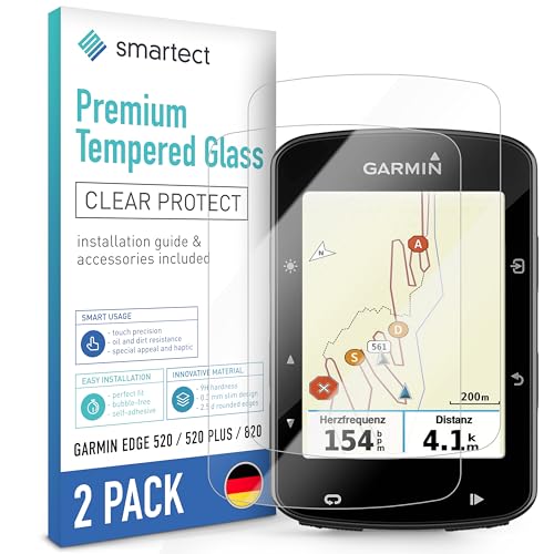 smartect Cristal Templado [2 Piezas, Clear] para Garmin Edge 520/520 Plus / 820, Protector de Pantalla HD Antiarañazos, Sin Burbujas, Dureza 9H, 0.3mm Ultra Transparente, Ultra Resistente