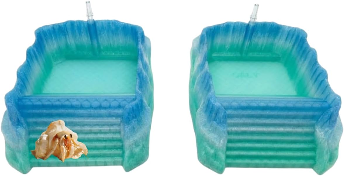 Hermit Crab Pools with Bubblers – Set of 2 (Fresh & Salt Water) – Upgraded Heat-Resistant PETG 3D Printed Water Bowls with Safe Exit Ramps