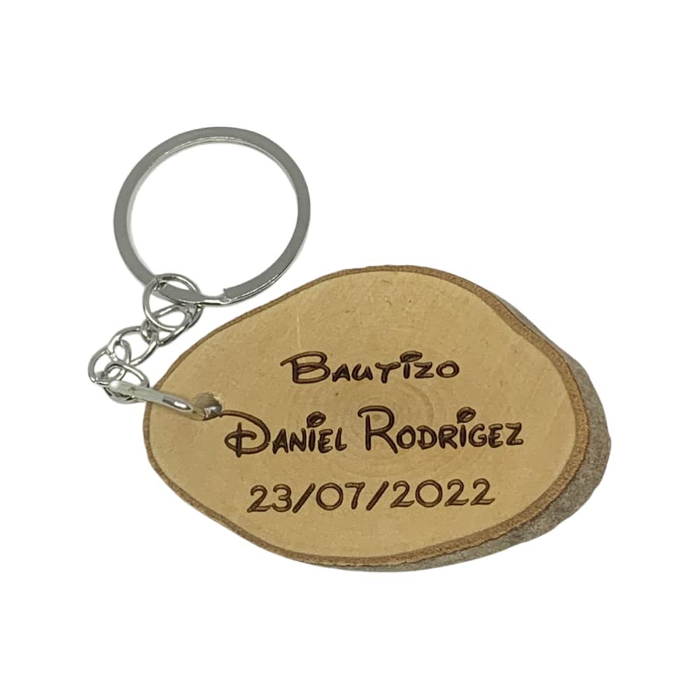 Llaveros Personalizados | Madera de Haya Natural | Ideal para Bodas, Comuniones y Bautizos | Grabado Rápido e Imborrable | Texto Personalizado hasta 3 Líneas | Unidades