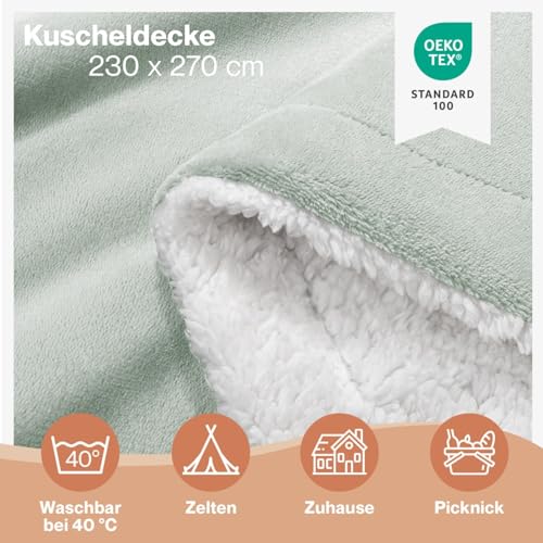 Blumtal Premium Sherpa Kuscheldecke flauschig 230x270 cm - Oeko-Tex zert. Sofa Decke mit Dicker Sherpa-Innenseite - super Flauschige Decke… – Ansicht 2