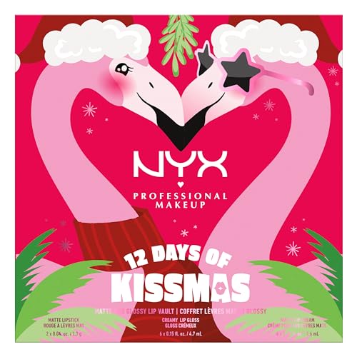 NYX Professional Makeup 12 Days of Kissmas Mini Advent Calendar, 12 Days of Lip Make-up with Festive Shades NYX Professional Makeup 12 Days of Kissmas Mini Advent Calendar, 12 Days of Lip Make-up with Festive Shades