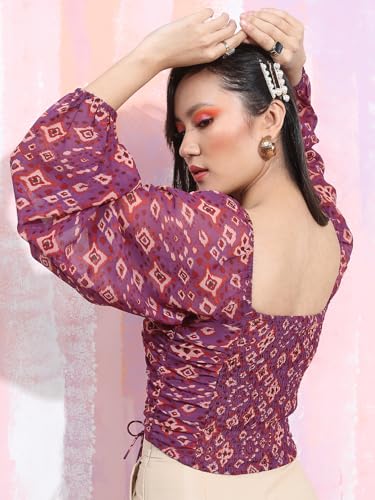 Image of Tokyo Talkies Women's Long Sleeves Square Neck Printed Tops| Stylish Casual wear