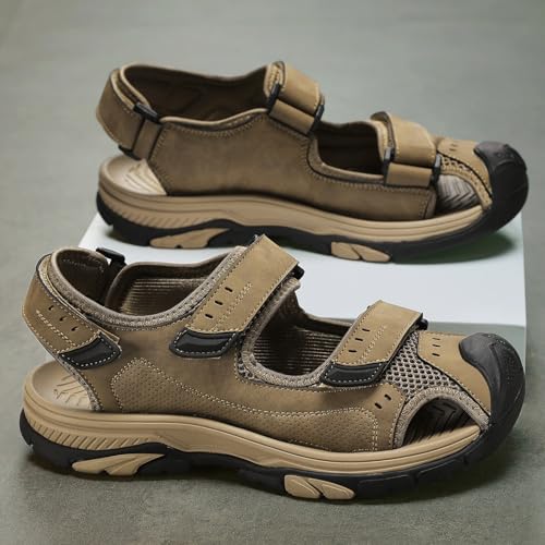 Men's Leather Outdoor Sandals - Waterproof Closed - Toe Hiking & Athletic Sports Fisherman Beach Shoes3