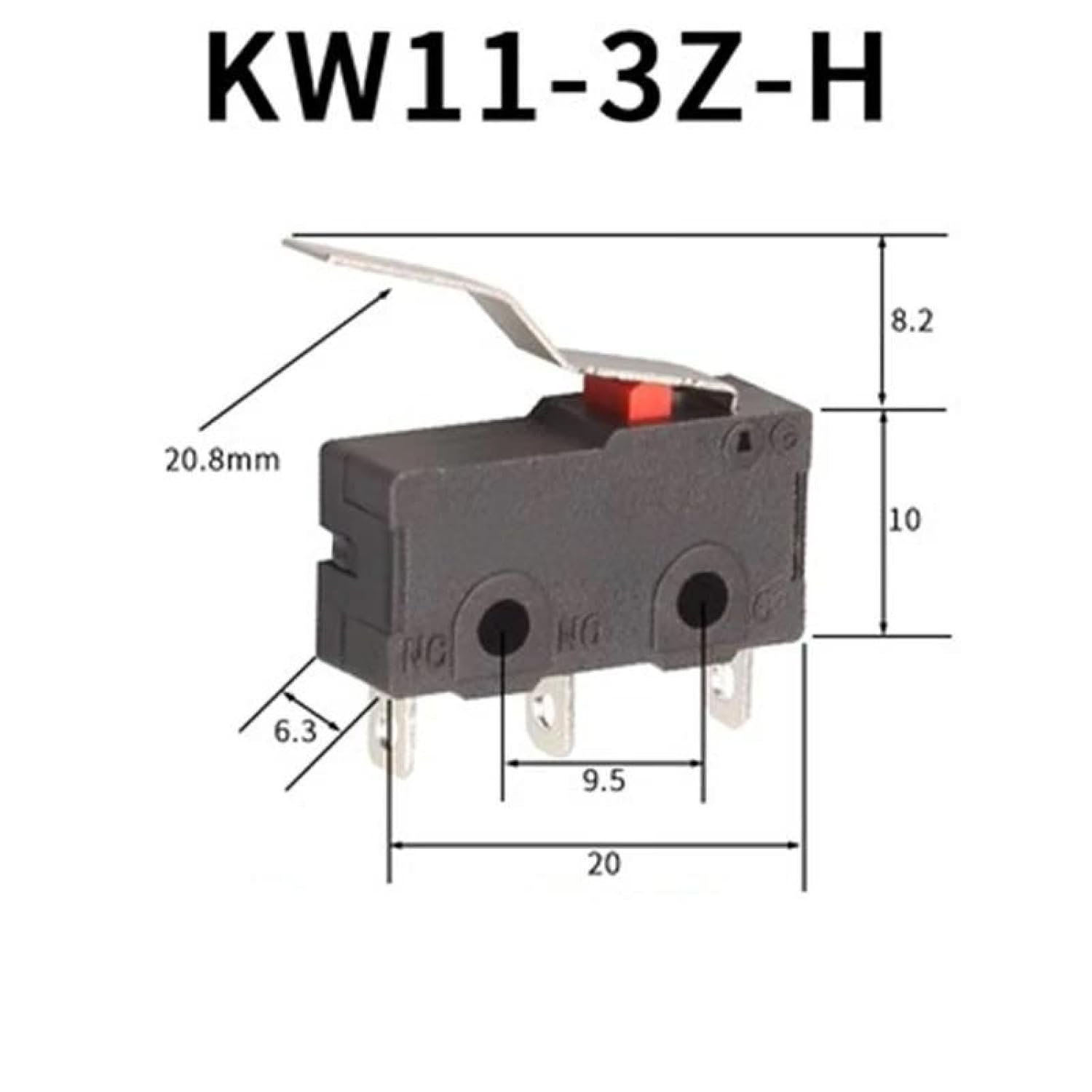 Micro Switch KW11-3Z, 10 Pack, 2/3 Pin NO/NC Mini Limit Switch with Roller Arc Lever, 5A 250VAC Rated, Black (KW11-3Z-4)