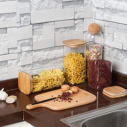 Image of ComSaf Airtight Glass Storage Canister with Wooden Lid, Square Containers with Bamboo Lid, Kitchen Jars for Nut Coffee Beans Flour Rice Sugar Tea Storage (1500ml, Set Of 1)