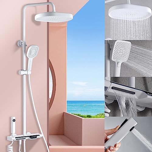 Robinet de douche à affichage numérique avec douchette à main 3 modes et mitigeur mural - 3