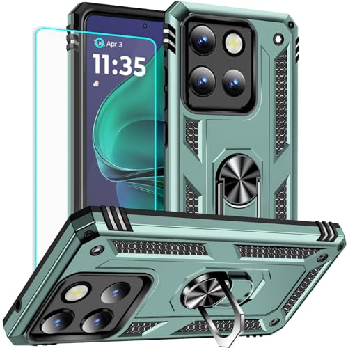 Yiakeng for Moto g Stylus 5G 2025 Case: with Screen Protector - Military Grade Protective Cases with Finger Ring Holder Kickstand for Motorola Moto g Stylus 5G 2025(Dark Green)