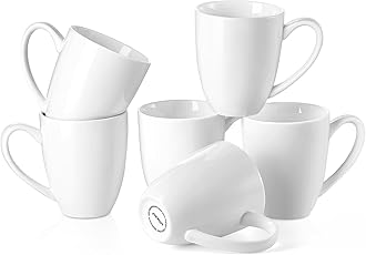 Porcelain Coffee Mugs Set of 6, 13 Ounce Coffee Cups with Handle, Ceramic Tea Mugs for Latte, Hot Tea, Cappuccino, Mocha, Cocoa, Mug Gift Set, Dishwasher and Microwave Safe, White