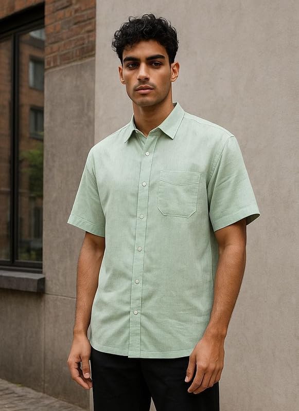 Image of Men's Khadie Cotton Half Sleeves Plain Solid Casual Shirt