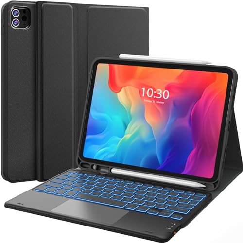 Arabic/English Keyboard Case for iPad Air 11 Inch M3/M2(2025/2024) Multi-Touch Trackpad 7-Color Backlight 2 Wireless Channels for iPad Pro 11 (4th/3rd/2nd/1st Gen) & iPad Air 5th & 4th Gen Black