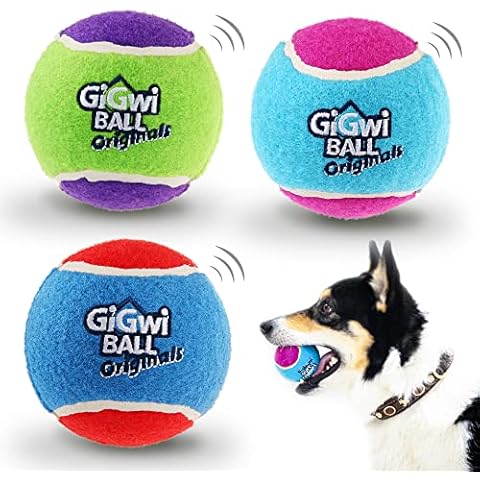GiGwi Tennis Balls for Dogs, Squeaky Dog Tennis Balls for Exercise, High Bouncy Dog Balls Bright Colors 2.5 Inches, Interactive Funny Dog Toys for All Breeds of Dogs Indoor & Outdoor Dog Games, 3 Pack Cover